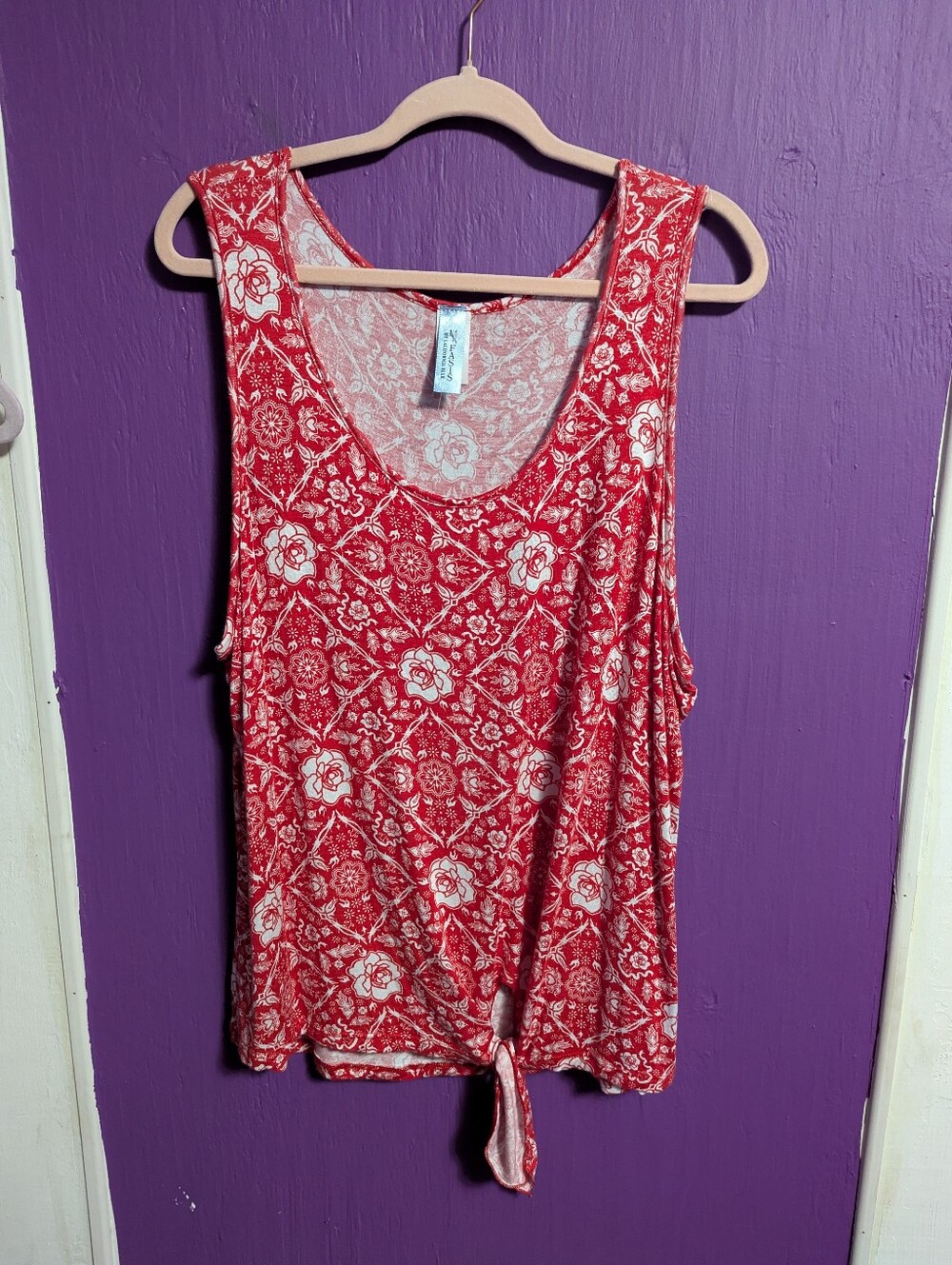 47. NWOT M FASIS By California Blue Red Rose Heart Tie From Tank Top 3X 22 24